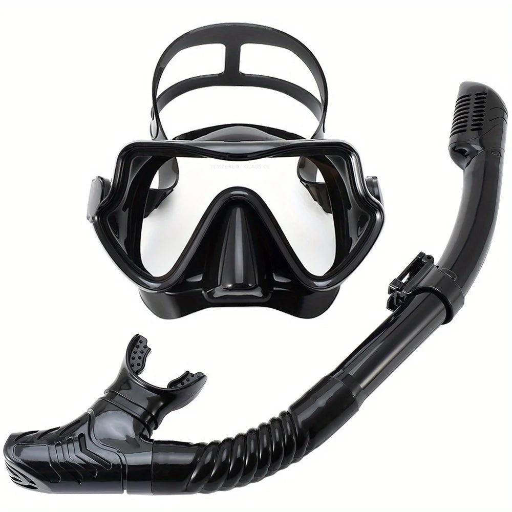 Diving Mask Snorkel Set for Adults Tempered Glass Professional Panoramic Scuba Snorkel Gear Swimming Training Snorkeling Kit