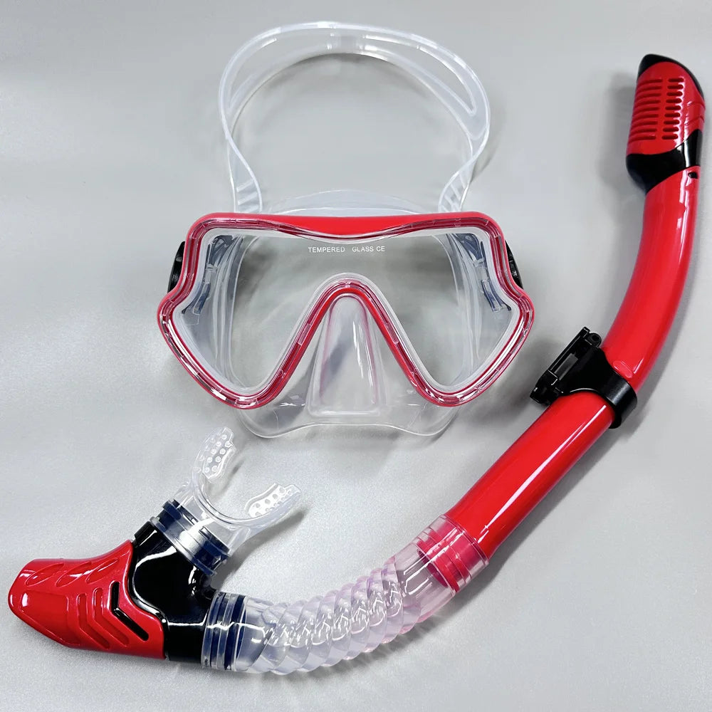 Diving Mask Snorkel Set for Adults Tempered Glass Professional Panoramic Scuba Snorkel Gear Swimming Training Snorkeling Kit