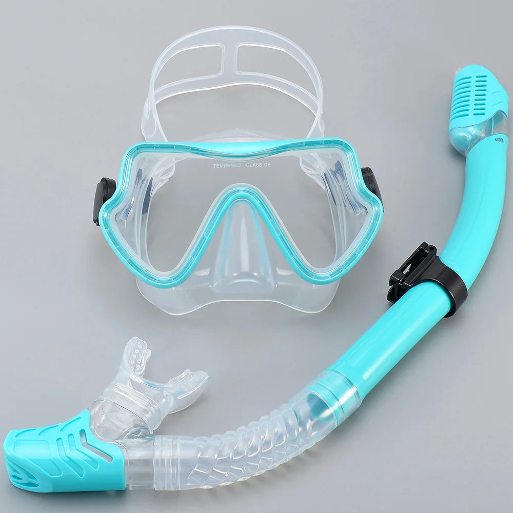 Diving Mask Snorkel Set for Adults Tempered Glass Professional Panoramic Scuba Snorkel Gear Swimming Training Snorkeling Kit
