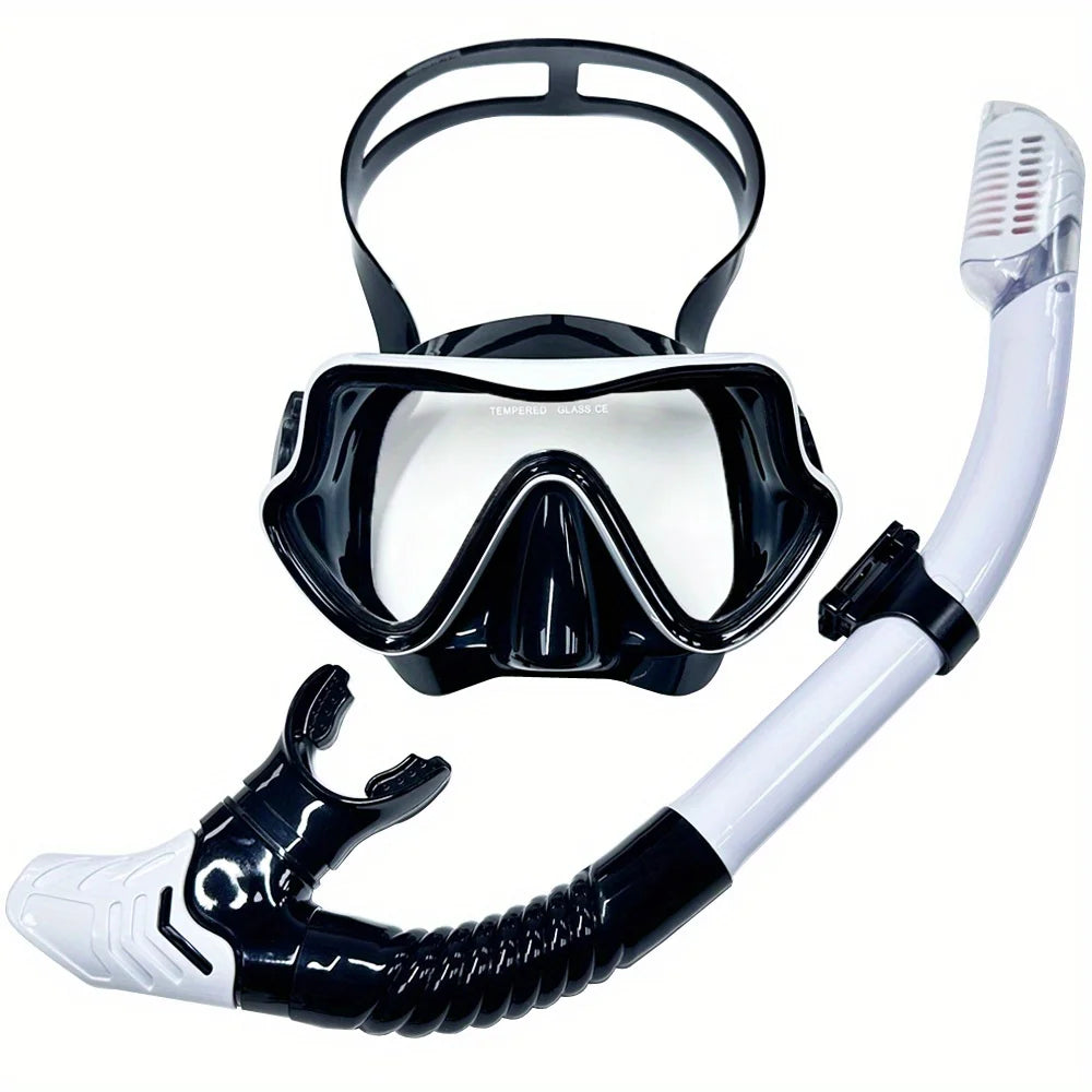 Diving Mask Snorkel Set for Adults Tempered Glass Professional Panoramic Scuba Snorkel Gear Swimming Training Snorkeling Kit