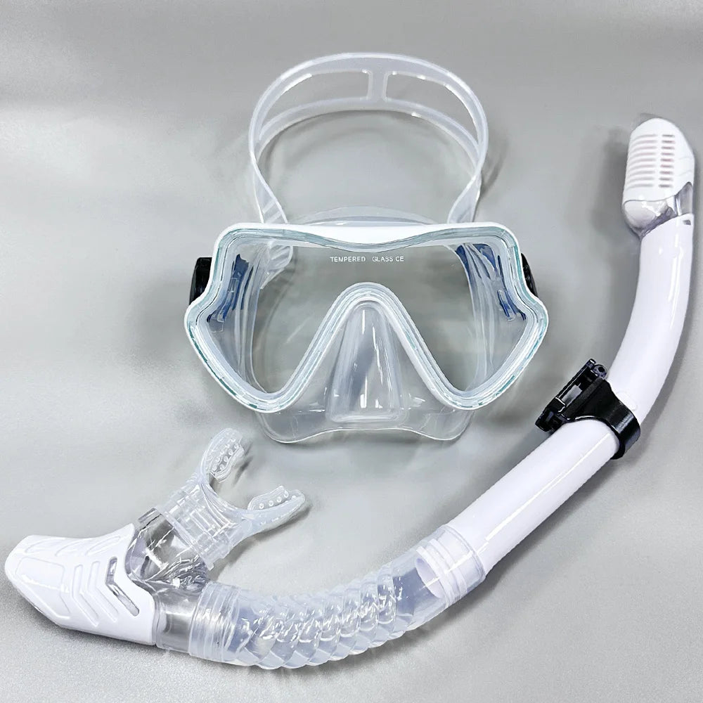 Diving Mask Snorkel Set for Adults Tempered Glass Professional Panoramic Scuba Snorkel Gear Swimming Training Snorkeling Kit