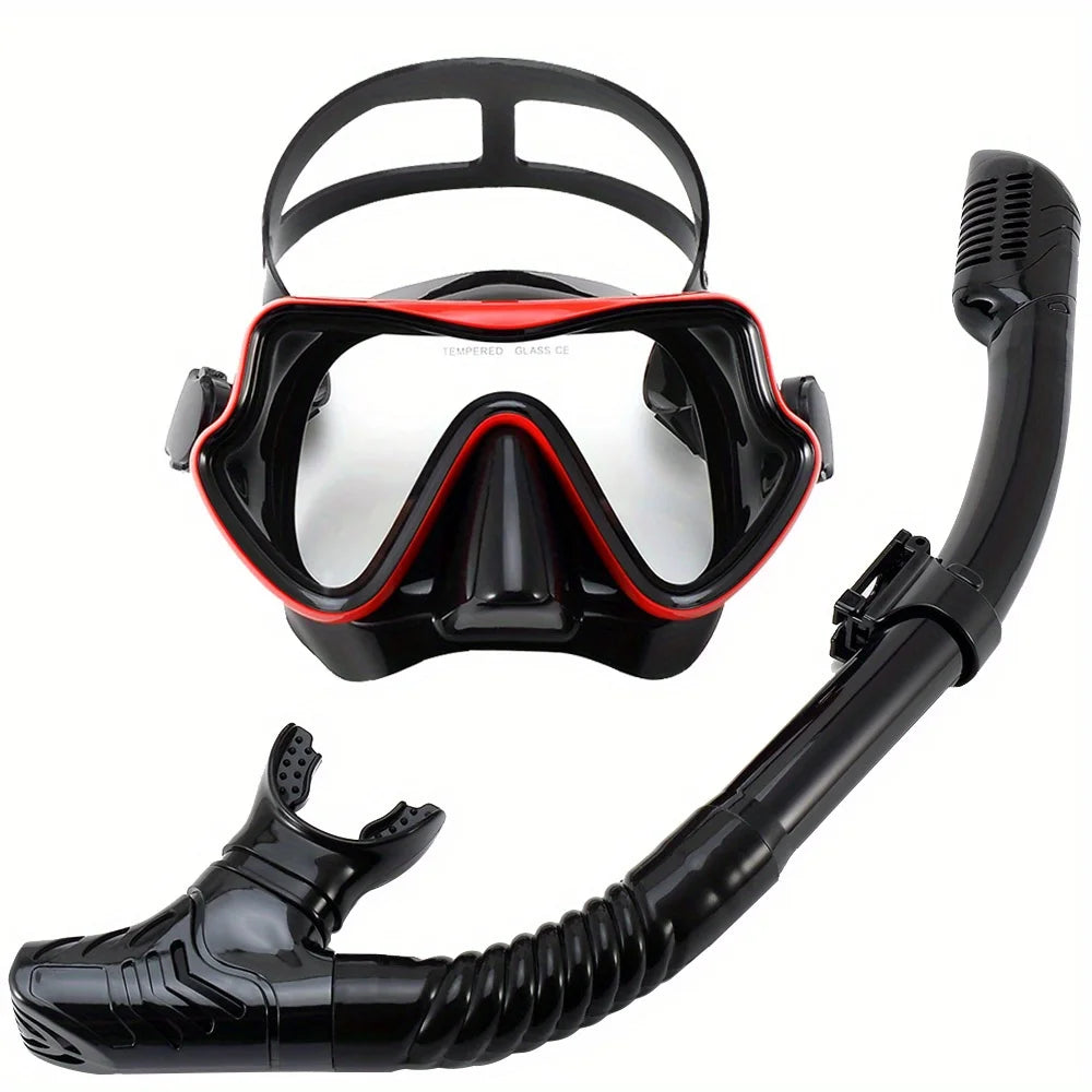 Diving Mask Snorkel Set for Adults Tempered Glass Professional Panoramic Scuba Snorkel Gear Swimming Training Snorkeling Kit