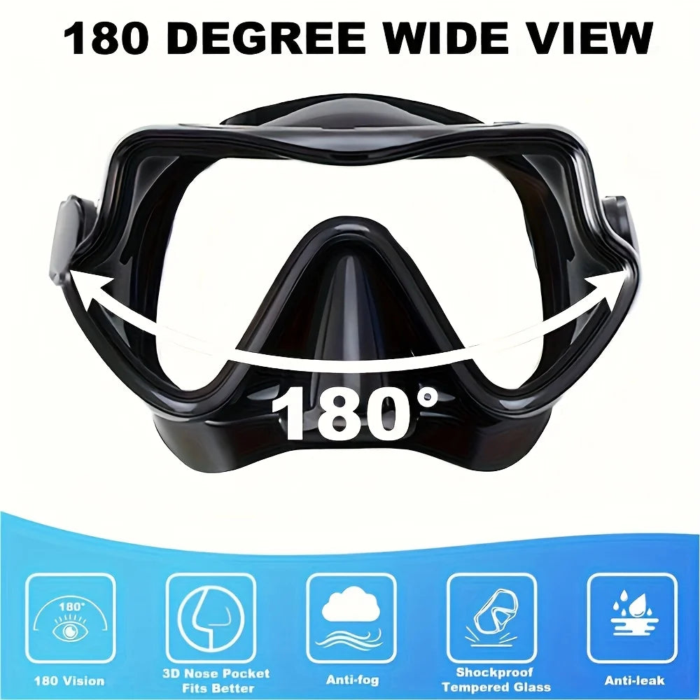 Diving Mask Snorkel Set for Adults Tempered Glass Professional Panoramic Scuba Snorkel Gear Swimming Training Snorkeling Kit