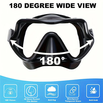Diving Mask Snorkel Set for Adults Tempered Glass Professional Panoramic Scuba Snorkel Gear Swimming Training Snorkeling Kit