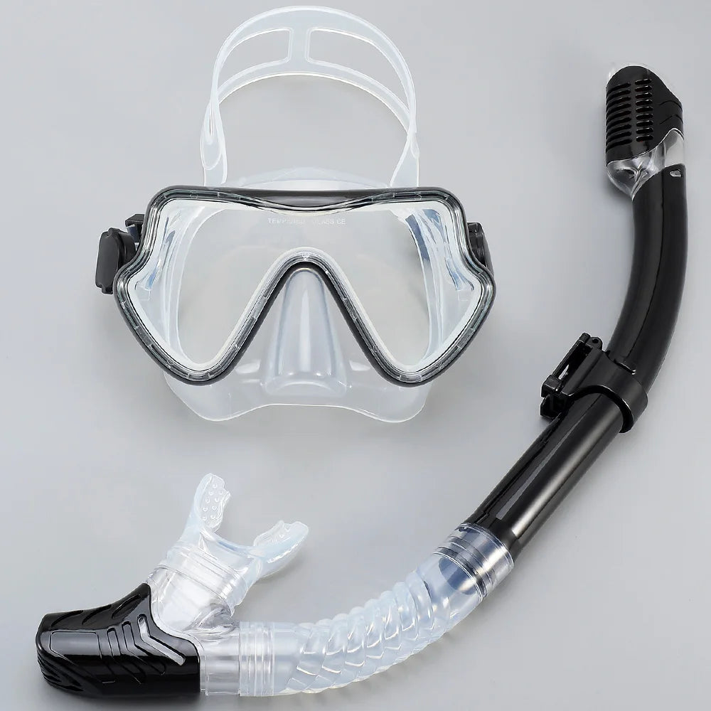 Diving Mask Snorkel Set for Adults Tempered Glass Professional Panoramic Scuba Snorkel Gear Swimming Training Snorkeling Kit