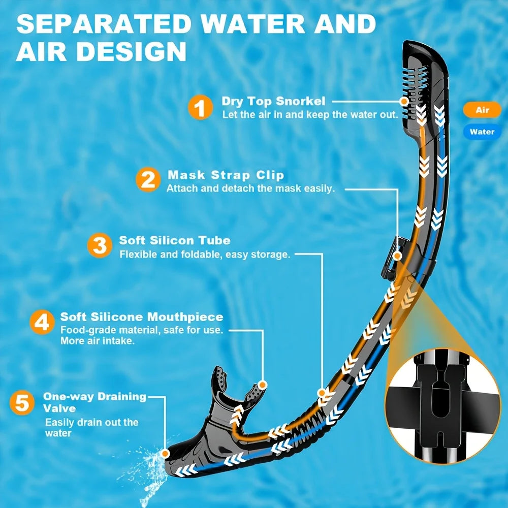 Diving Mask Snorkel Set for Adults Tempered Glass Professional Panoramic Scuba Snorkel Gear Swimming Training Snorkeling Kit