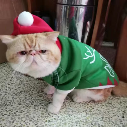 Christmas Sphynx Cat Hooded Sweater Winter Warm Pet Costume for Cats Gotas Katten Garfield Clothes Sweatshirt Mascotas Clothing