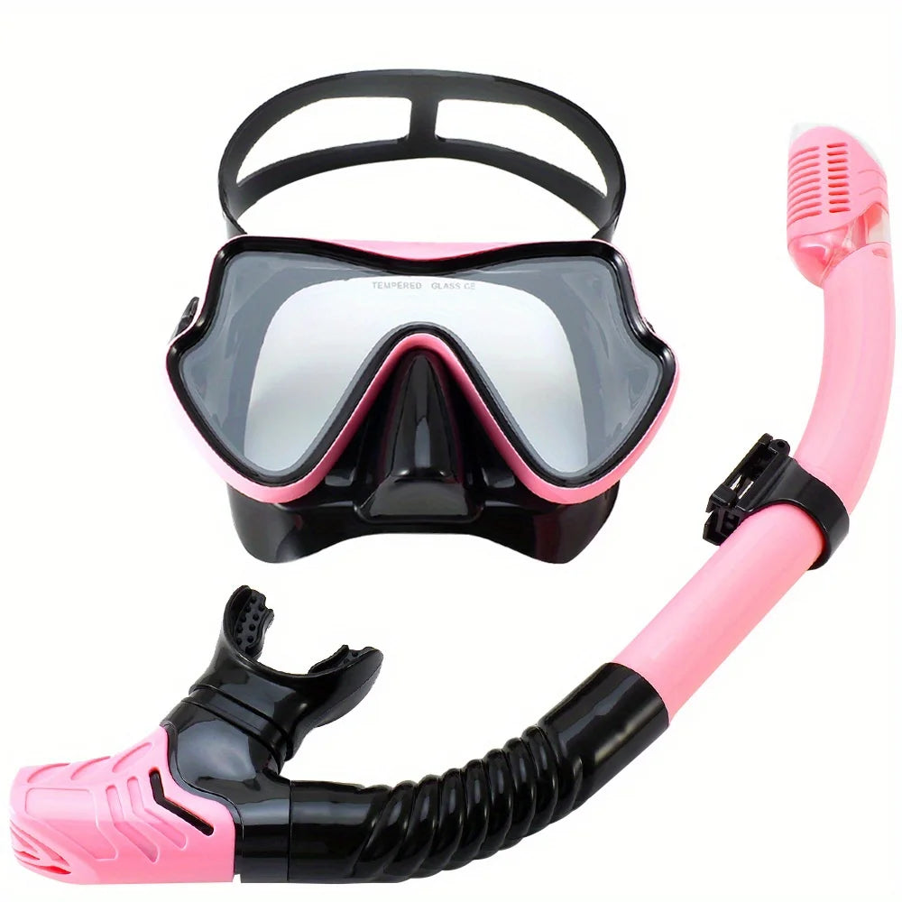 Diving Mask Snorkel Set for Adults Tempered Glass Professional Panoramic Scuba Snorkel Gear Swimming Training Snorkeling Kit