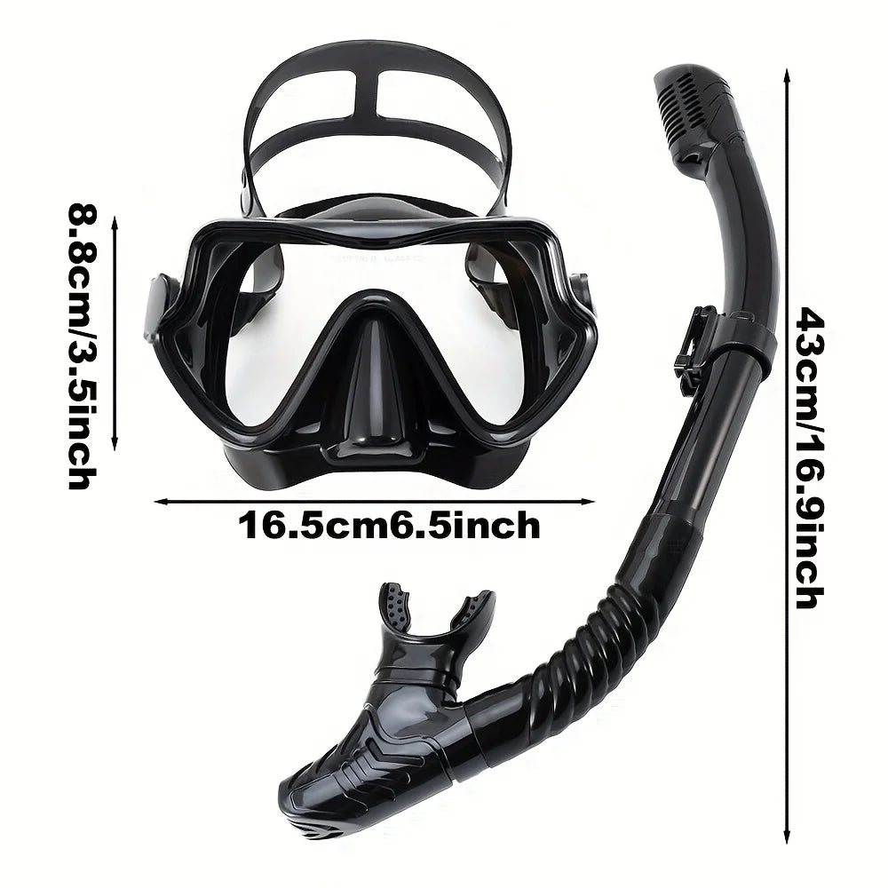 Diving Mask Snorkel Set for Adults Tempered Glass Professional Panoramic Scuba Snorkel Gear Swimming Training Snorkeling Kit
