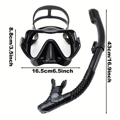 Diving Mask Snorkel Set for Adults Tempered Glass Professional Panoramic Scuba Snorkel Gear Swimming Training Snorkeling Kit