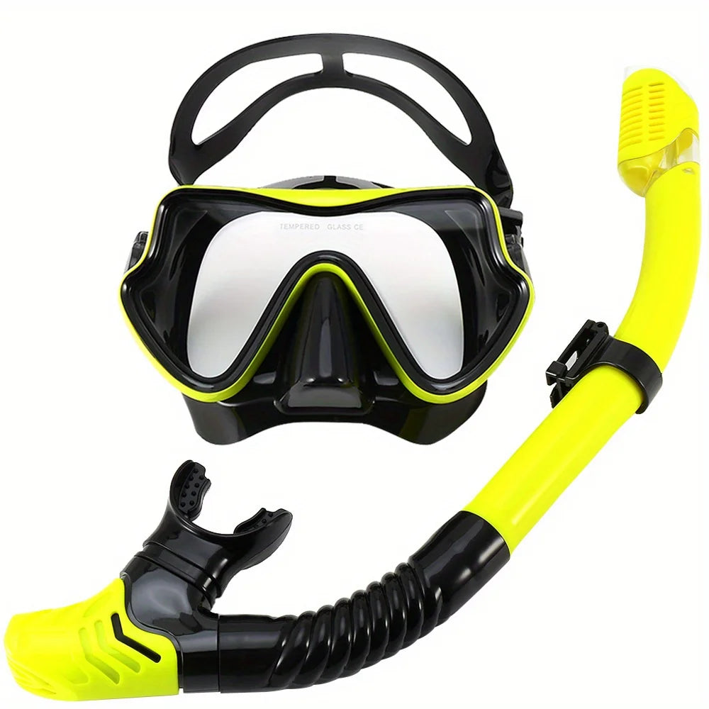 Diving Mask Snorkel Set for Adults Tempered Glass Professional Panoramic Scuba Snorkel Gear Swimming Training Snorkeling Kit