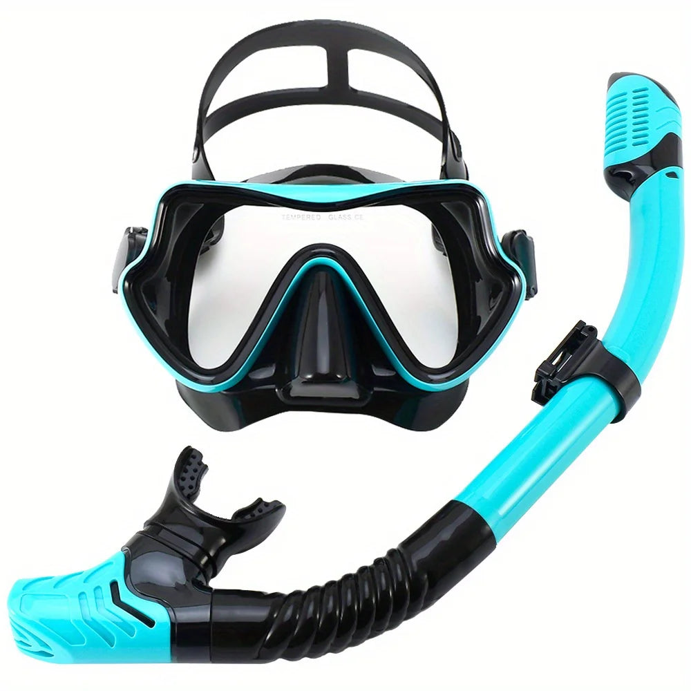 Diving Mask Snorkel Set for Adults Tempered Glass Professional Panoramic Scuba Snorkel Gear Swimming Training Snorkeling Kit